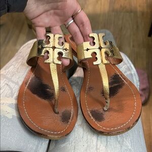 Tory Burch Gold and Tan Sandals
